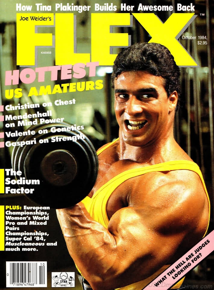 Flex October 1984 magazine back issue Flex magizine back copy Flex October 1984 Bodybuilding Magazine Back Issue Published by American Media in New York City. How Tina Plakinger Builds Her Awesome Back .