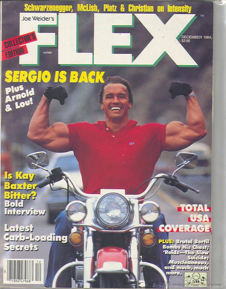 Flex December 1984 magazine back issue Flex magizine back copy Flex December 1984 Bodybuilding Magazine Back Issue Published by American Media in New York City. Schwarzenegger, McLish, Platz & Christian On Intensity.