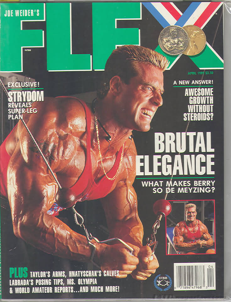 Flex April 1989 magazine back issue Flex magizine back copy Flex April 1989 Bodybuilding Magazine Back Issue Published by American Media in New York City. Exclusive! Strydom Reveals  Super - Leg Plan.