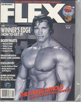 Flex January 1990 magazine back issue Flex magizine back copy Flex January 1990 Bodybuilding Magazine Back Issue Published by American Media in New York City. Covergirl Arnold Schwarzenegger.