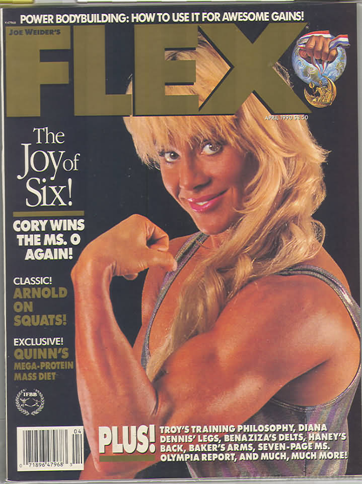Flex April 1990 magazine back issue Flex magizine back copy Flex April 1990 Bodybuilding Magazine Back Issue Published by American Media in New York City. Joy Of Six! Cory Wins The Ms. O Again!.