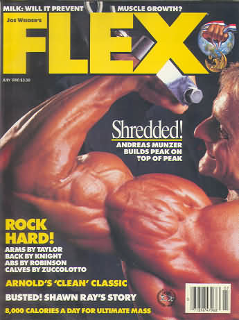Flex July 1990 magazine back issue Flex magizine back copy Flex July 1990 Bodybuilding Magazine Back Issue Published by American Media in New York City. Shredded! Andreas Munzer Builds Peak On Top Of Peak.