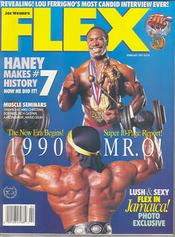 Flex February 1991 magazine back issue Flex magizine back copy Flex February 1991 Bodybuilding Magazine Back Issue Published by American Media in New York City. Haney Makes History How He Did It!.