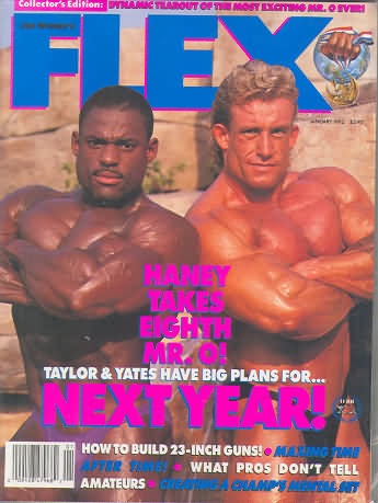 Flex January 1992 magazine back issue Flex magizine back copy Flex January 1992 Bodybuilding Magazine Back Issue Published by American Media in New York City. Haney Takes Eight Mr. O!.