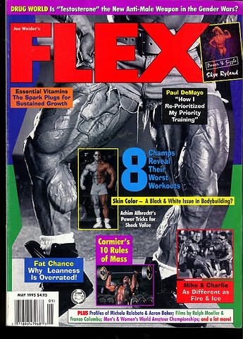 Flex May 1995 magazine back issue Flex magizine back copy Flex May 1995 Bodybuilding Magazine Back Issue Published by American Media in New York City. Drug World Is Testosterone The New Anti Male Weapon In The Gender Wars?.