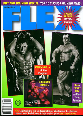 Flex November 1997 magazine back issue Flex magizine back copy Flex November 1997 Bodybuilding Magazine Back Issue Published by American Media in New York City. Diet And Training Special: Top 10 Tips For Gaining Mass!.