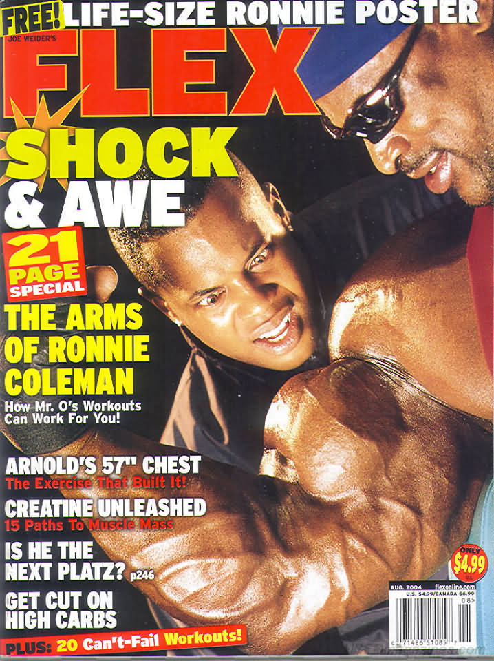 Flex August 2004 magazine back issue Flex magizine back copy Flex August 2004 Bodybuilding Magazine Back Issue Published by American Media in New York City. Free! Life-Size Ronnie Poster.