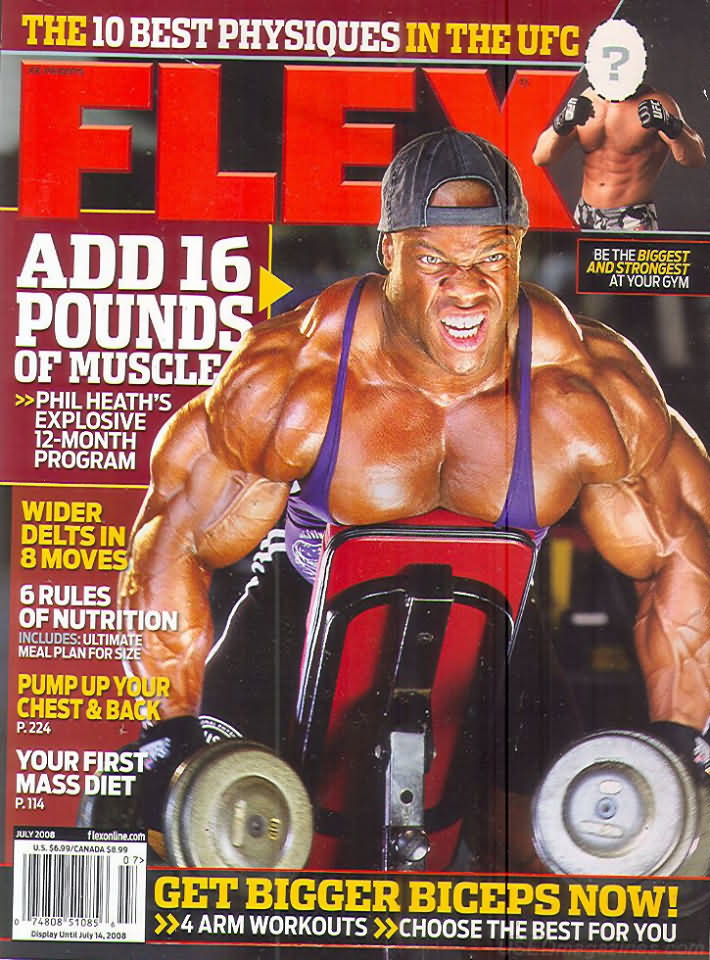 Flex July 2008 magazine back issue Flex magizine back copy Flex July 2008 Bodybuilding Magazine Back Issue Published by American Media in New York City. The 10 Best Physiques In The UFC.
