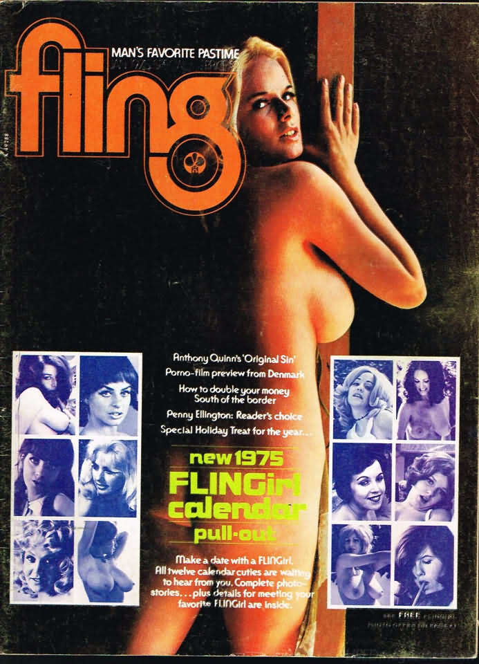 Fling January 1975 magazine back issue Fling magizine back copy Fling January 1975 Bra Busters Showcase Adult Magazine Back Issue Dedicated to Big Breast Lovers. Anthony Quinn's Original Sin.