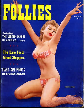 Follies March 1959 magazine back issue Follies magizine back copy Follies March 1959 Vintage Pin-Up Girls Adult Magazine Back Issue Beautiful Ornamental Naked Women. Exclusive: The United Shapes Of America...page  18.