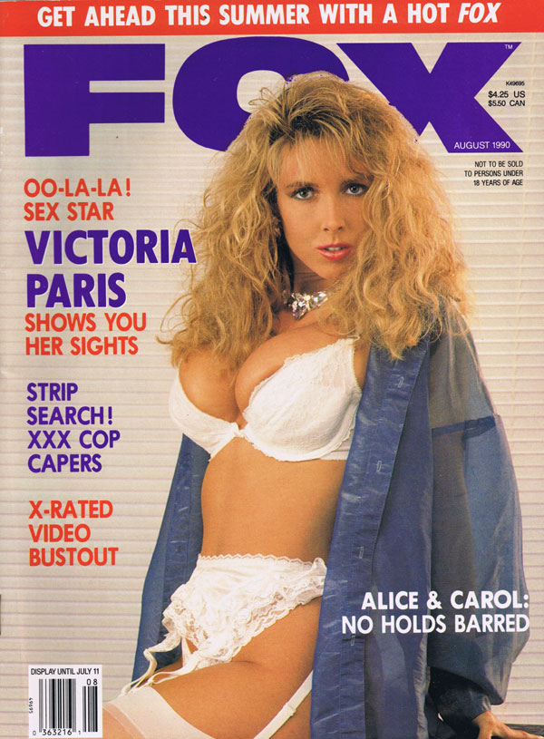 Fox August 1990 magazine back issue Fox magizine back copy fox hot sex star victoria paris strip xxx cop x-rated video alice carol avette babs jaz jennifer