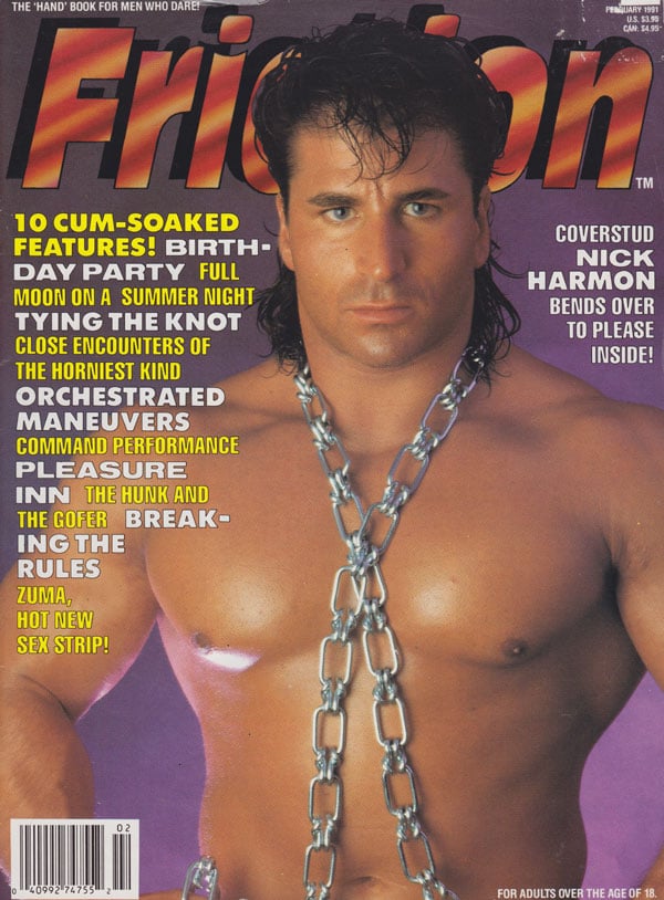 Friction February 1991 magazine back issue Friction magizine back copy friction magazine 1991 back issues hot hunky men with mullets xxx explicit erotic spreads muscle men