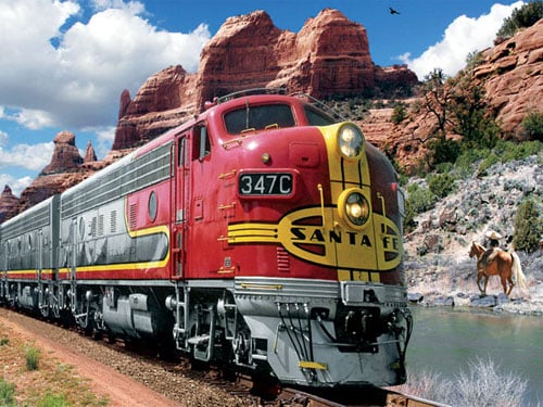 santa fe train super chief beautiful nature scene behind train by artist larry grosman jigsaws puzzl santafesuperchief