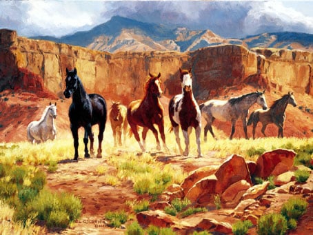 canyon horses painting, fx schmid jigsaw puzzle, 2000 pieces