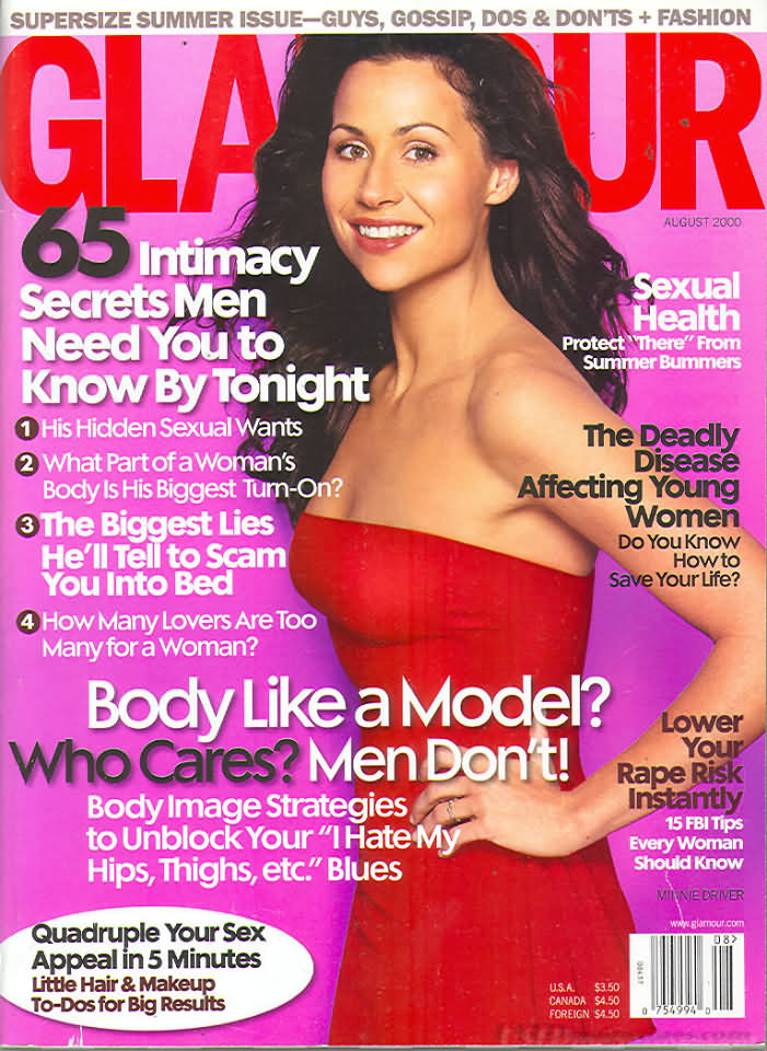 Glamour August 2000 magazine back issue Glamour magizine back copy Glamour August 2000 Womens Magazine Back Issue Published by Conde Nast Publications. 65 Intimacy Secrets Men Need You To Know By Tonight.