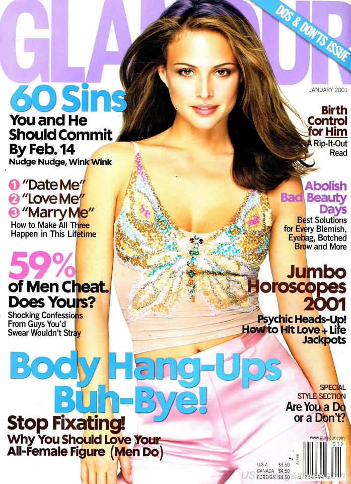 Glamour January 2001 magazine back issue Glamour magizine back copy Glamour January 2001 Womens Magazine Back Issue Published by Conde Nast Publications. 60 Sins You And He Should Commit By Feb.14 Nudge Nudge, Wink Wink.