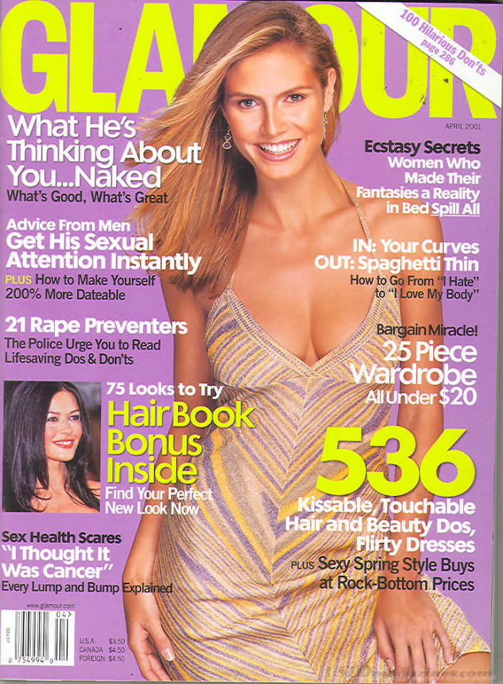 Glamour April 2001 magazine back issue Glamour magizine back copy Glamour April 2001 Womens Magazine Back Issue Published by Conde Nast Publications. What He's Thinking About You...Naked What's Good, What's Great.