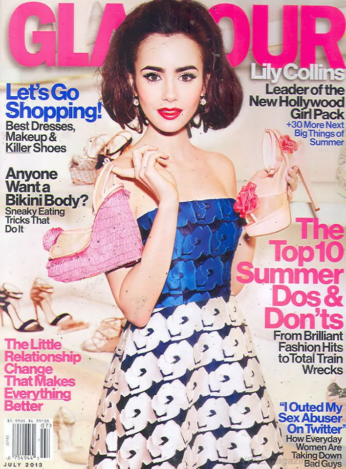 Glamour July 2013 magazine back issue Glamour magizine back copy Glamour July 2013 Womens Magazine Back Issue Published by Conde Nast Publications. Lily Collins Leader Of The New Hollywood Girl Pack +30 More Next Big Things Of Summer.