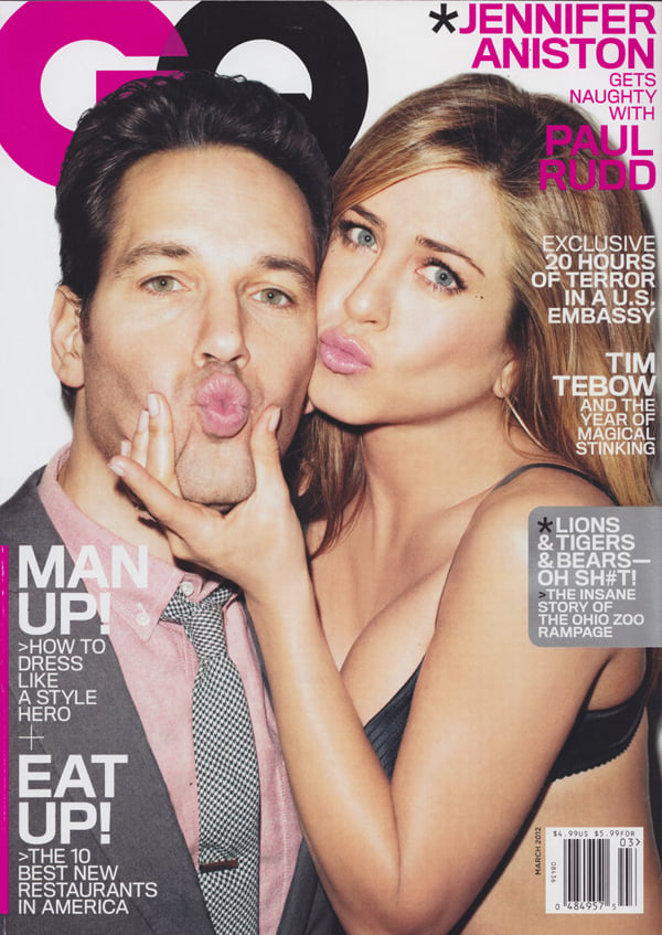 GQ March 2012 magazine back issue GQ magizine back copy Paul Rudd & Jennifer Aniston,Tim Tebow, Best New Restaurants,Eye Candy,non-pregnancy,9/11