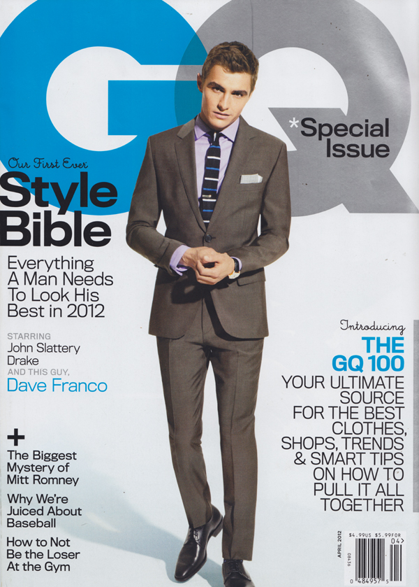 GQ April 2012 magazine back issue GQ magizine back copy  First Ever Style Bible,Dave Franco,Mystery of Mitt Romney, Juiced About Baseball,Loser At the Gym