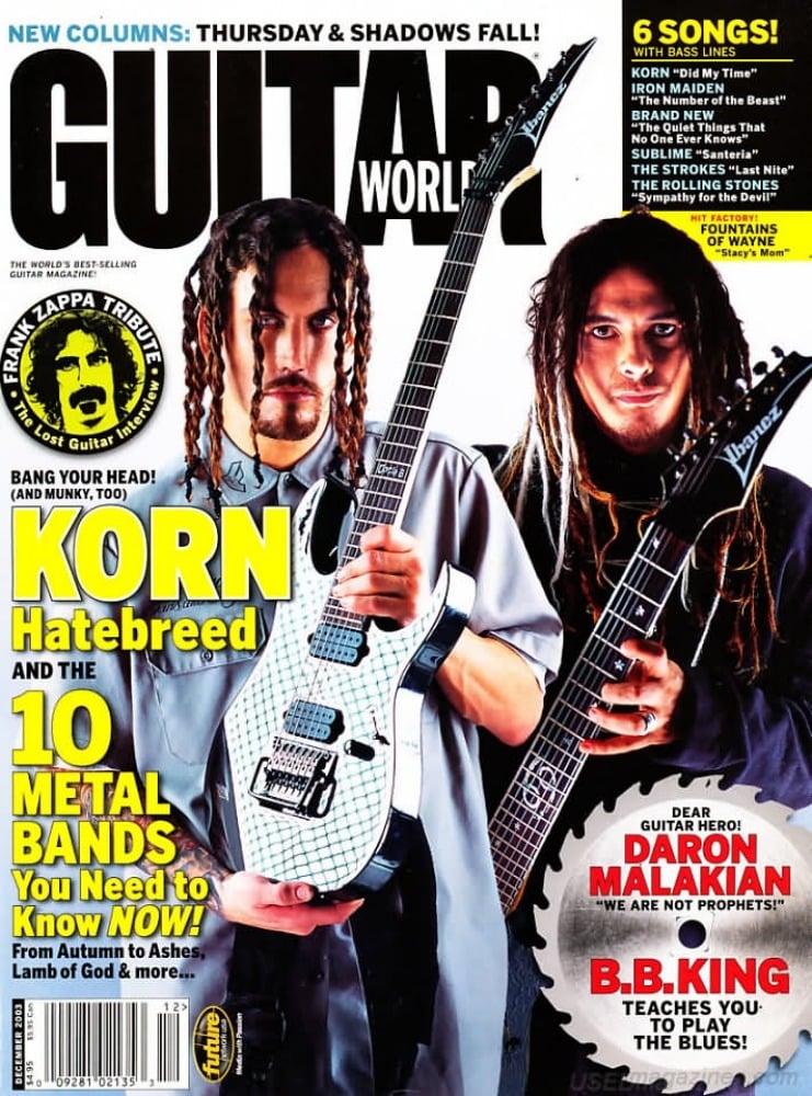 Guitar World December 2003, , New Columns Thursday & Shadows Fal