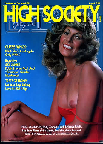 High Society August 1977 magazine back issue High Society magizine back copy High Society August 1977 Nude Celebrities Magazine Back Issue Published by Magna Publishing Group, Edited by Gloria Leonard. Guess Who? (Hint: She's An Angel..Only Pink!).