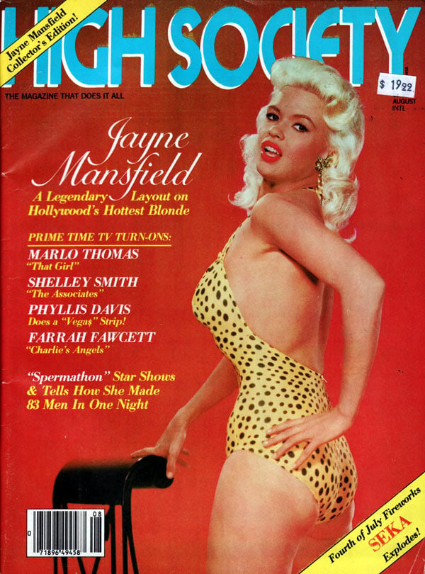 High Society August 1980 magazine back issue High Society magizine back copy High Society August 1980 Nude Celebrities Magazine Back Issue Published by Magna Publishing Group, Edited by Gloria Leonard. Covergirl Jayne Mansfield (Nude) .