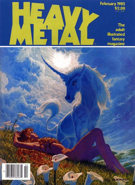 Heavy Metal February 1982 magazine back issue Heavy Metal magizine back copy Heavy Meatl Magazines Greg Hildebrandt draws Angel of the Gods for the cover of the magazine 1982