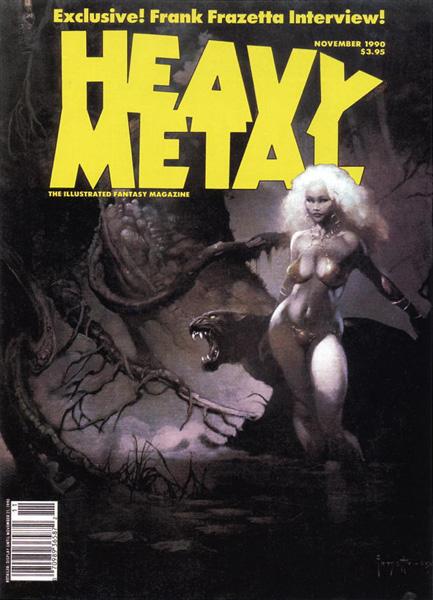 Heavy Metal November 1990 magazine back issue Heavy Metal magizine back copy Princess And The Panther by Frank Frazetta coverwork artistic fantasy magazine