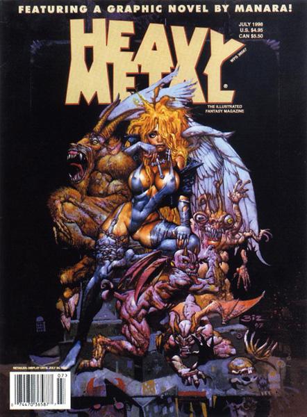 Heavy Metal July 1998 magazine back issue Heavy Metal magizine back copy Fallen Angel coverwork artist Simon Bisley of HMs Heavy Metal Magazine