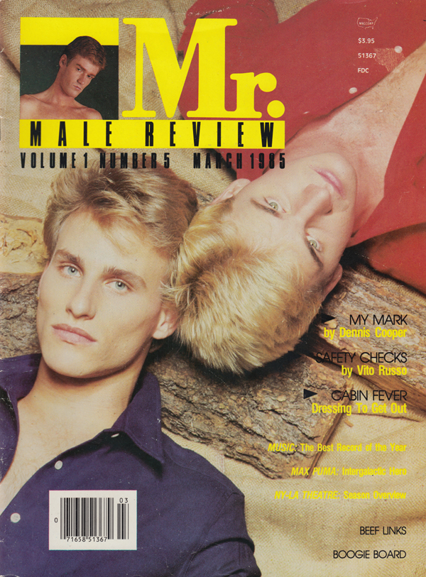 HMR Mr. Male Review March 1985 magazine back issue HMR (Hot Male Review) magizine back copy my mark by dennis cooper safety checks vito russo cabin fever dressing to et out bes record of the y