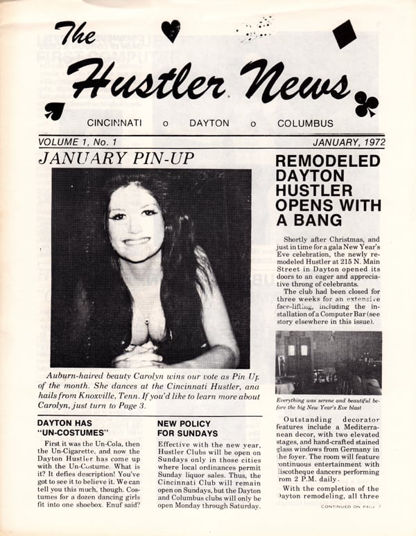 Hustler News January 1972 (Pre-Magazine Issue Vol. 1 # 1) magazine back issue Hustler magizine back copy Hustler News January 1972 (Pre-Magazine Issue Vol. 1 # 1) Adult Pornographic Magazine Back Issue Published by LFP, Larry Flynt Publications. Remodeled Dayton Hustler Opens With A Bang.