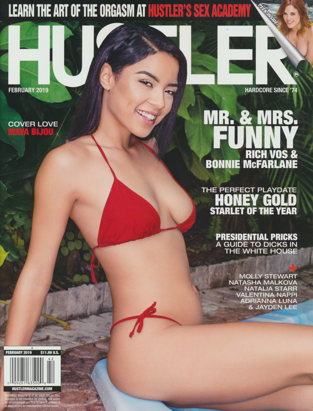 Hustler February 2019 magazine back issue Hustler magizine back copy Hustler February 2019 Adult Pornographic Magazine Back Issue Published by LFP, Larry Flynt Publications. Covergirl & Honey of the Month Maya Bijou (Nude & Centerfold) photographed by Steven Andres.