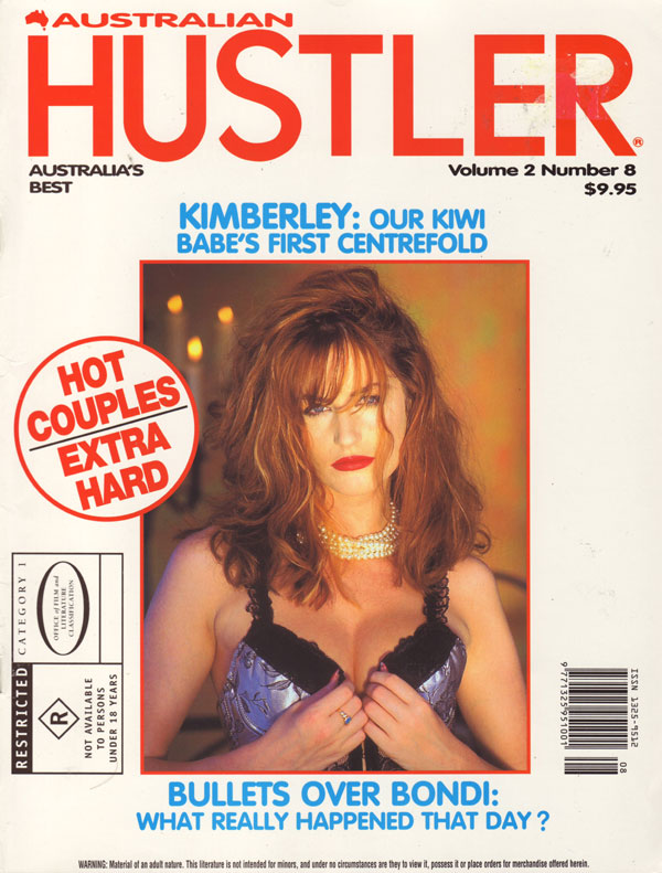 Hustler Australia Vol. 2 # 8 magazine back issue Hustler Australia magizine back copy kimberley our kiwi babe's first centerfold bullets over bondi what really happened that day? joan la