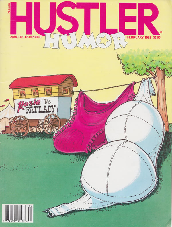 Hustler Humor February 1992 magazine back issue Hustler Humour magizine back copy The Main Event,Boozer Chuckles,Art Attack,Business Relations,BUTT FUN,THUNDER BUNS,tasteless