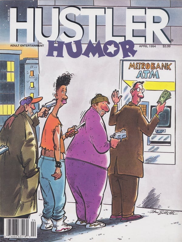 Hustler Humor April 1994 magazine back issue Hustler Humour magizine back copy Hustler Humor April 1994 Cartoon Magazine Back Issue. Loved Ones, Twos, Threes , Recycled-Condom Capers,Donut Fever,Secretary's Day And Night, Tasteless Comedy