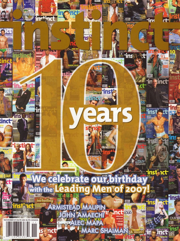 Instinct November 2007 magazine back issue Instinct magizine back copy 10 year birthday celebration of Instinct magazine with leading men of 2007 armistead maupin john ama