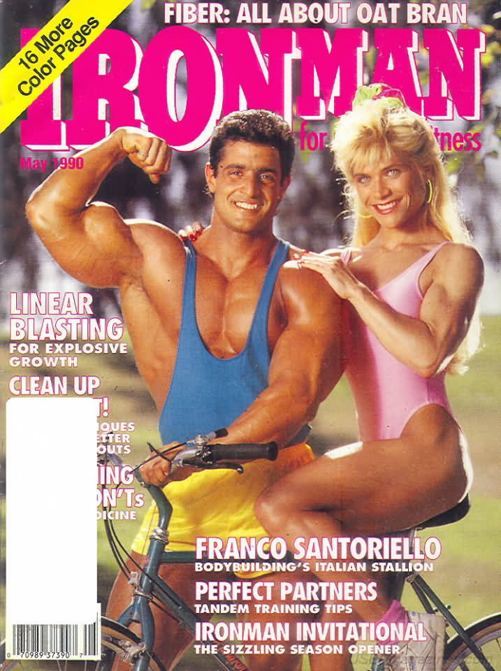 Ironman May 1990 magazine back issue Ironman magizine back copy Ironman May 1990 American magazine Back Issue about bodybuilding, weightlifting, and powerlifting. Published by Iron Man Publishing. Covergirl Franco Santoriello.