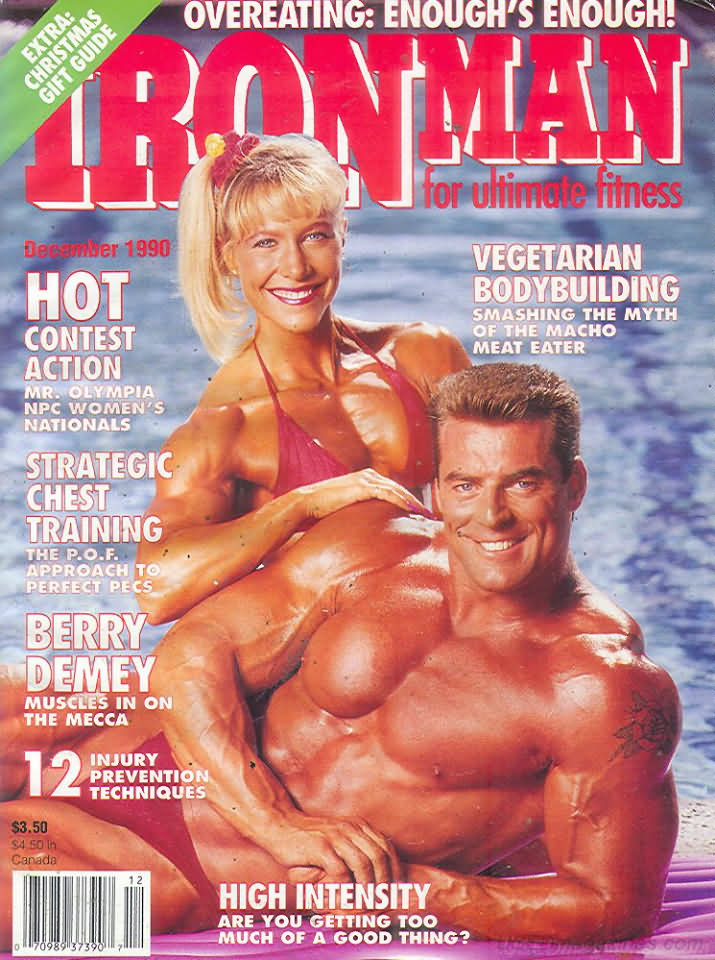 Ironman December 1990 magazine back issue Ironman magizine back copy Ironman December 1990 American magazine Back Issue about bodybuilding, weightlifting, and powerlifting. Published by Iron Man Publishing. Covergirl Berry Demey.