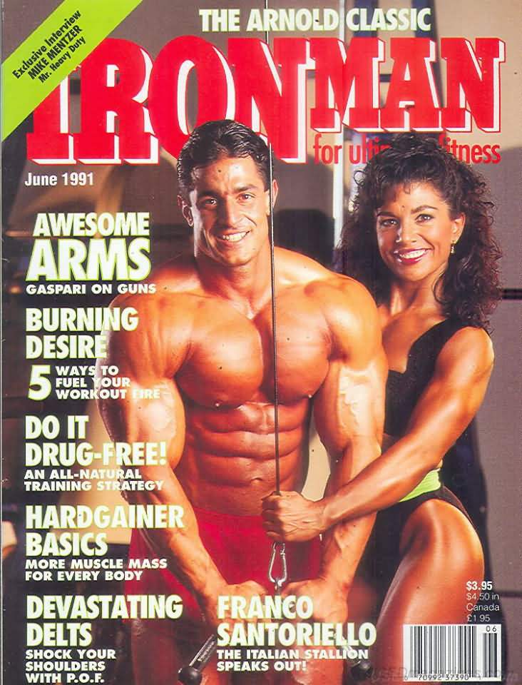 Ironman June 1991 magazine back issue Ironman magizine back copy Ironman June 1991 American magazine Back Issue about bodybuilding, weightlifting, and powerlifting. Published by Iron Man Publishing. Awesome Arms Gaspari On Guns.