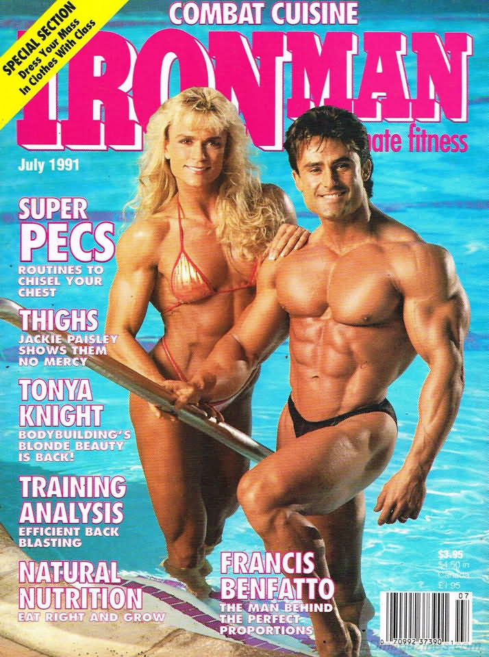 Ironman July 1991 magazine back issue Ironman magizine back copy Ironman July 1991 American magazine Back Issue about bodybuilding, weightlifting, and powerlifting. Published by Iron Man Publishing. Covergirl Francis Benfatto.