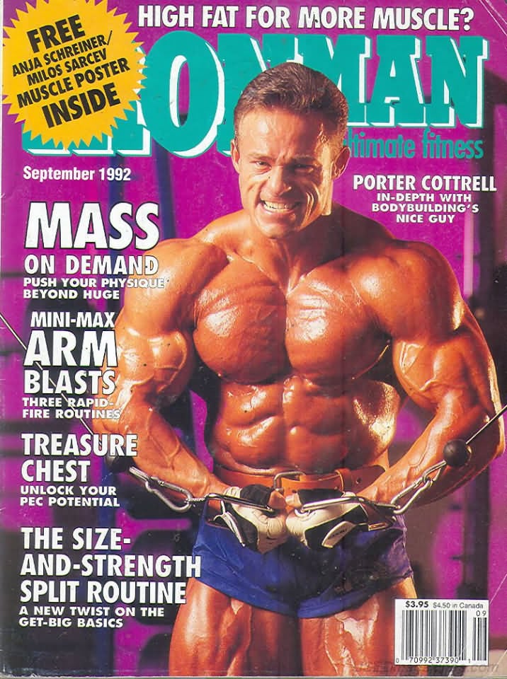Ironman September 1992 magazine back issue Ironman magizine back copy Ironman September 1992 American magazine Back Issue about bodybuilding, weightlifting, and powerlifting. Published by Iron Man Publishing. Covergirl Porter Cottrell.