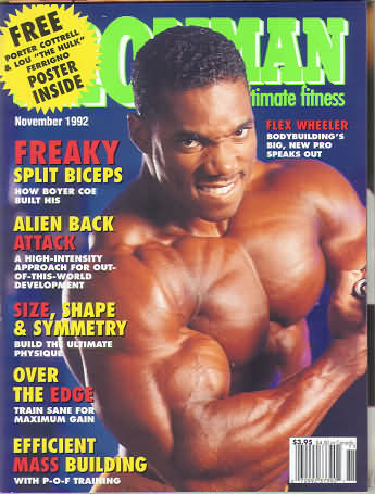 Ironman November 1992 magazine back issue Ironman magizine back copy Ironman November 1992 American magazine Back Issue about bodybuilding, weightlifting, and powerlifting. Published by Iron Man Publishing. Covergirl Flex Wheeler.