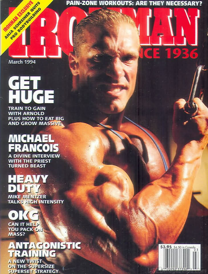 Ironman March 1994 magazine back issue Ironman magizine back copy Ironman March 1994 American magazine Back Issue about bodybuilding, weightlifting, and powerlifting. Published by Iron Man Publishing. Covergirl Michael Francois.