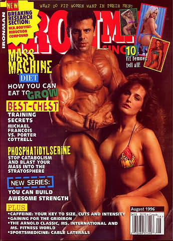 Ironman August 1996 magazine back issue Ironman magizine back copy Ironman August 1996 American magazine Back Issue about bodybuilding, weightlifting, and powerlifting. Published by Iron Man Publishing. Breaking Research Section: HCA, Bodyfat-Reduction Compound.