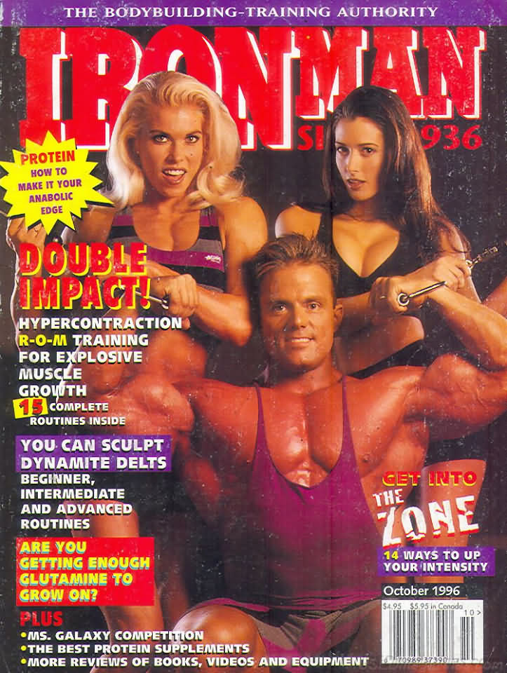 Ironman October 1996 magazine back issue Ironman magizine back copy Ironman October 1996 American magazine Back Issue about bodybuilding, weightlifting, and powerlifting. Published by Iron Man Publishing. Double Impact Hypercontraction R-O-M Training For Explosive Muscle Growth 15 Complete RoutinesInside.