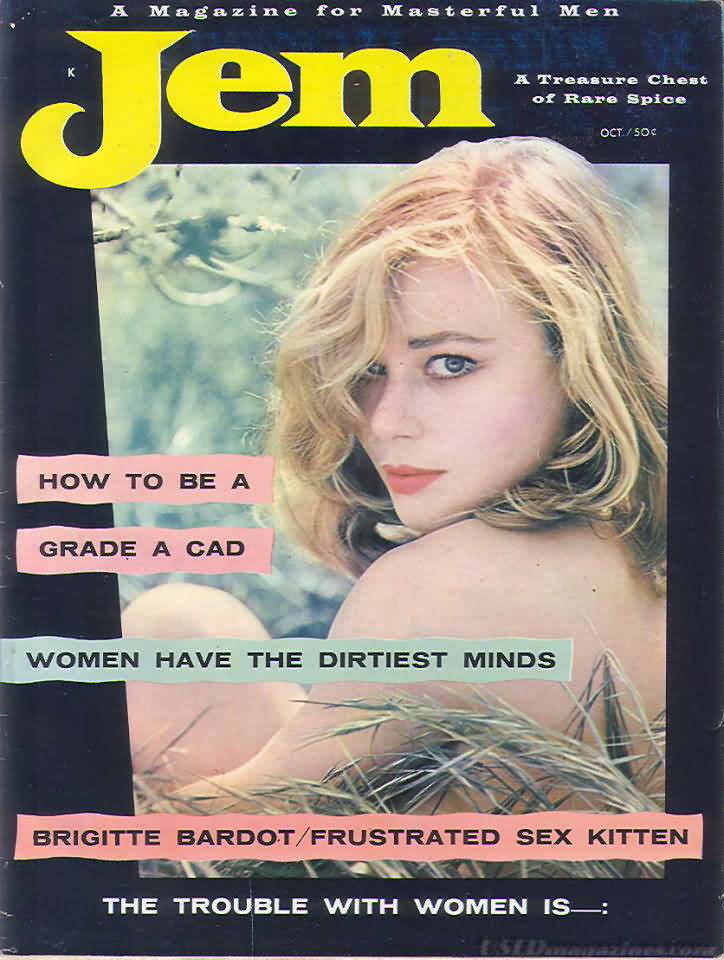 Jem October 1957 magazine back issue Jem magizine back copy Jem October 1957 Vintage Adult Mens Magazine Back Issue Featuring Pin-Up Girls Published by Joe Weider. How To Be A Grade A Cad.