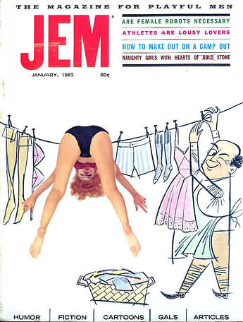 Jem January 1962 magazine back issue Jem magizine back copy Jem January 1962 Vintage Adult Mens Magazine Back Issue Featuring Pin-Up Girls Published by Joe Weider. Are Female Robots Necessary.