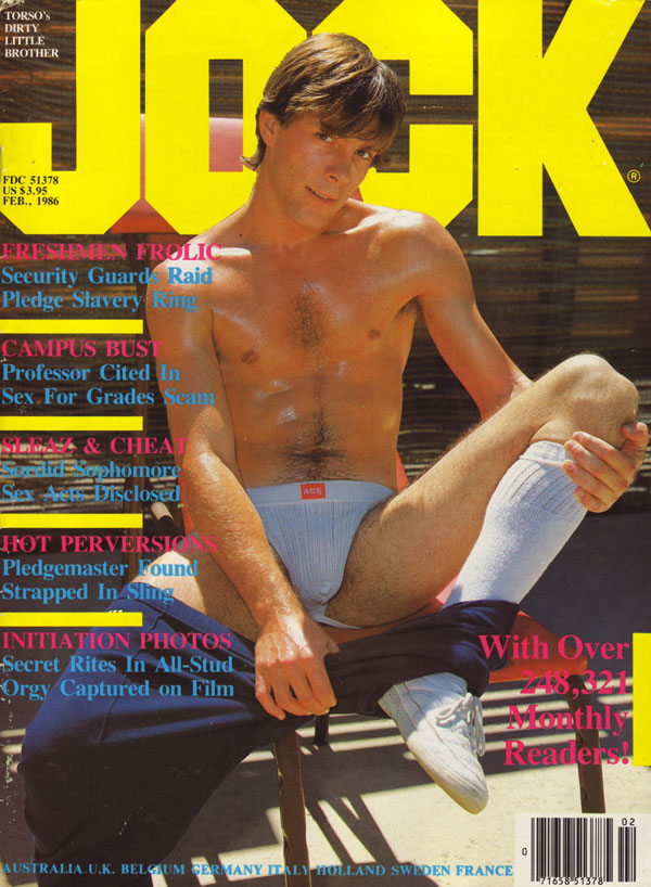 Jock February 1986 magazine back issue Jock magizine back copy freshmen frolic campus bust sleaz cheat hot perversions initiation photos jock mag homo sex gay fags