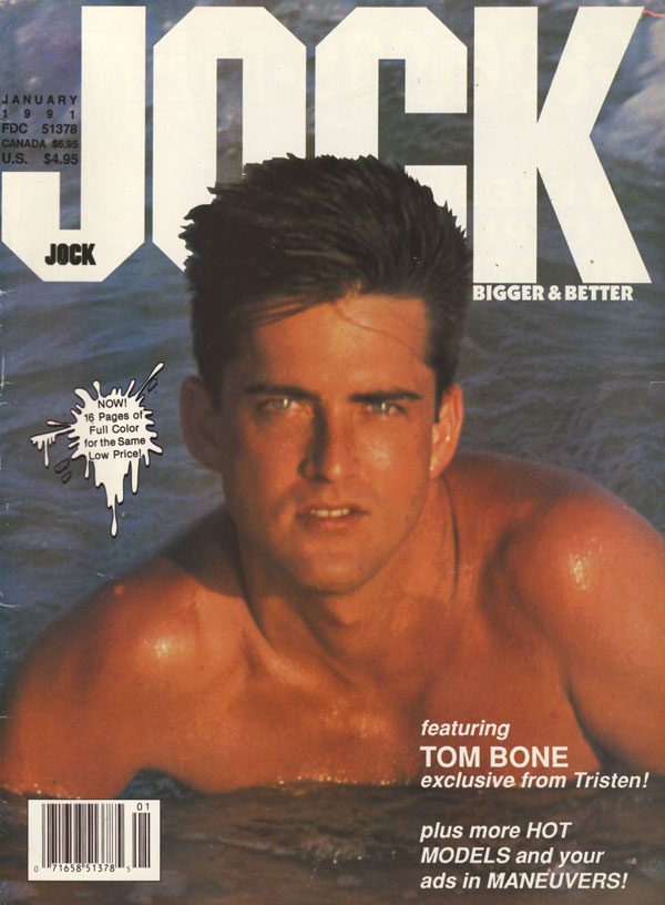Jock January 1991 magazine back issue Jock magizine back copy Homosexual magazine jock gaymag tombone gets naked from Tristen hot models maneuvers sperm deposits